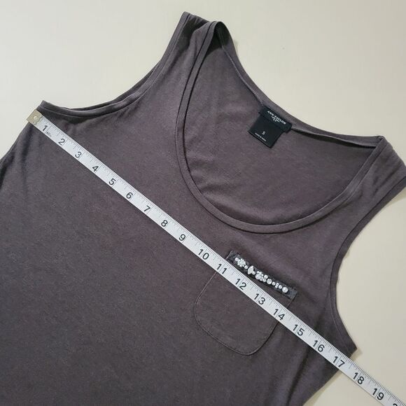 Ann Taylor Brown Embellished Pocket Scoop-neck Tank Top - Picture 3 of 9